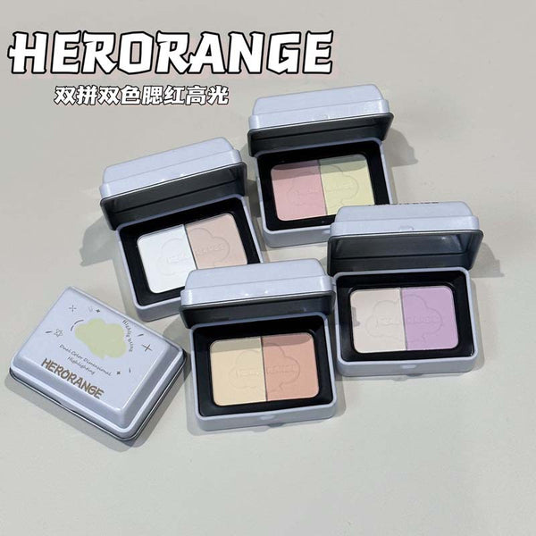 HERORANGE~ Shuangpin two-color blush, high-gloss, brightening skin tone, natural nude makeup, pure whitening and grooming integrated disc