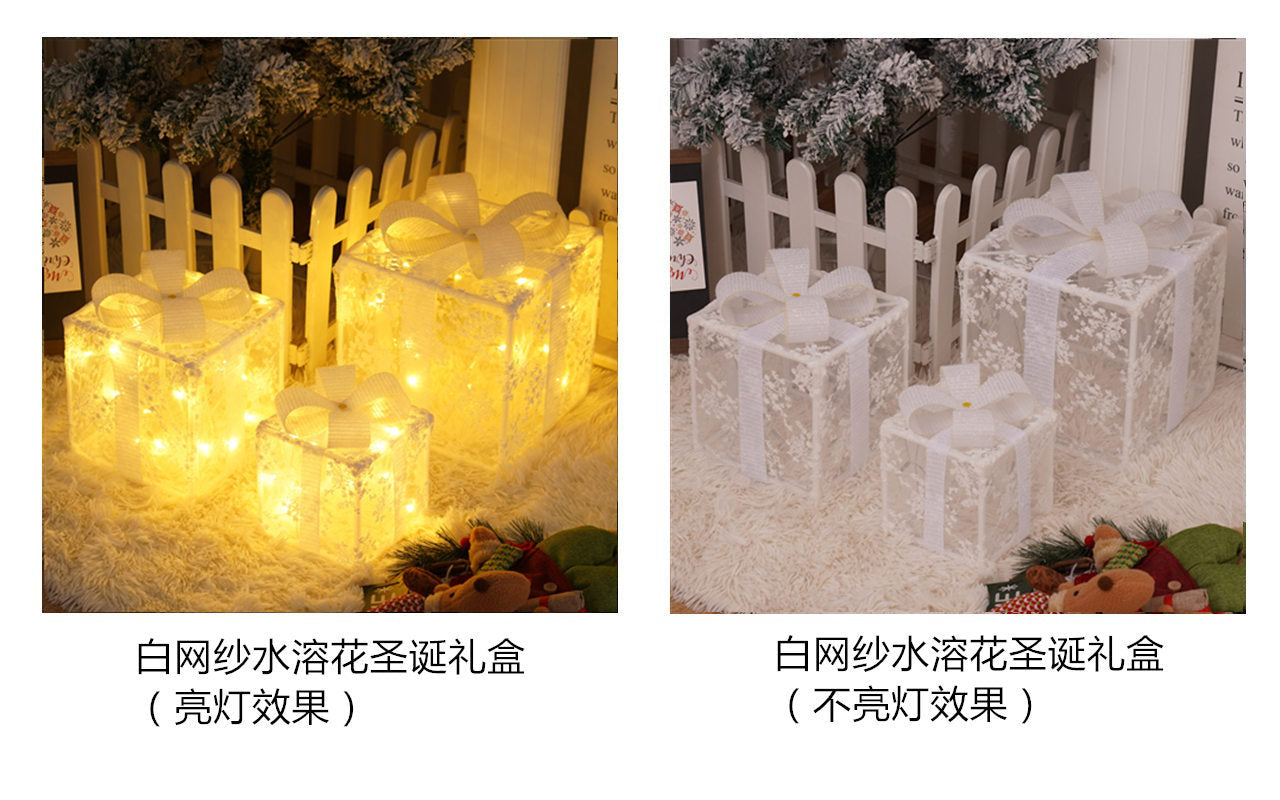 Christmas special birthday party warm atmosphere decorative gift box light, folding Christmas gift box three-piece bedside lamp