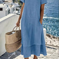 european and american cross-border  women's spring/summer vacation casual double-layer design round neck short sleeve dress