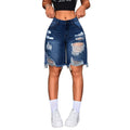 European and american jeans women's large holes raw edge half length pants high street trendy brand loosestraight-leg beggar cross-border hot sale