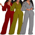 Q050 cross-border women's fashion  new v-neck puff sleeve cinched waist printed wide-leg plus size african european and american jumpsuit