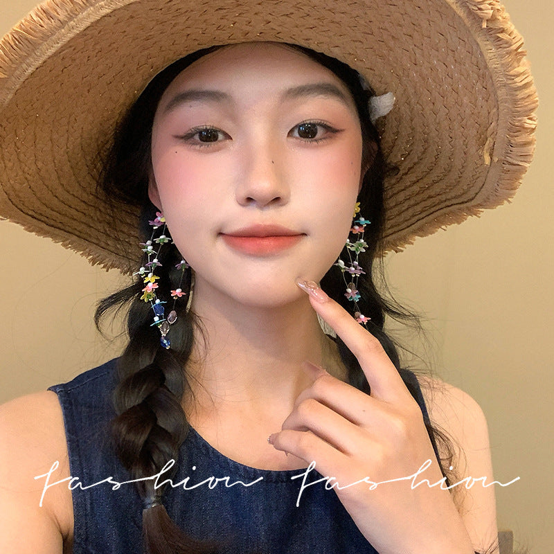 Summer vacation style colorful flower tassel earrings sweet girl slimming look long earrings popular same style jewelry wholesale
