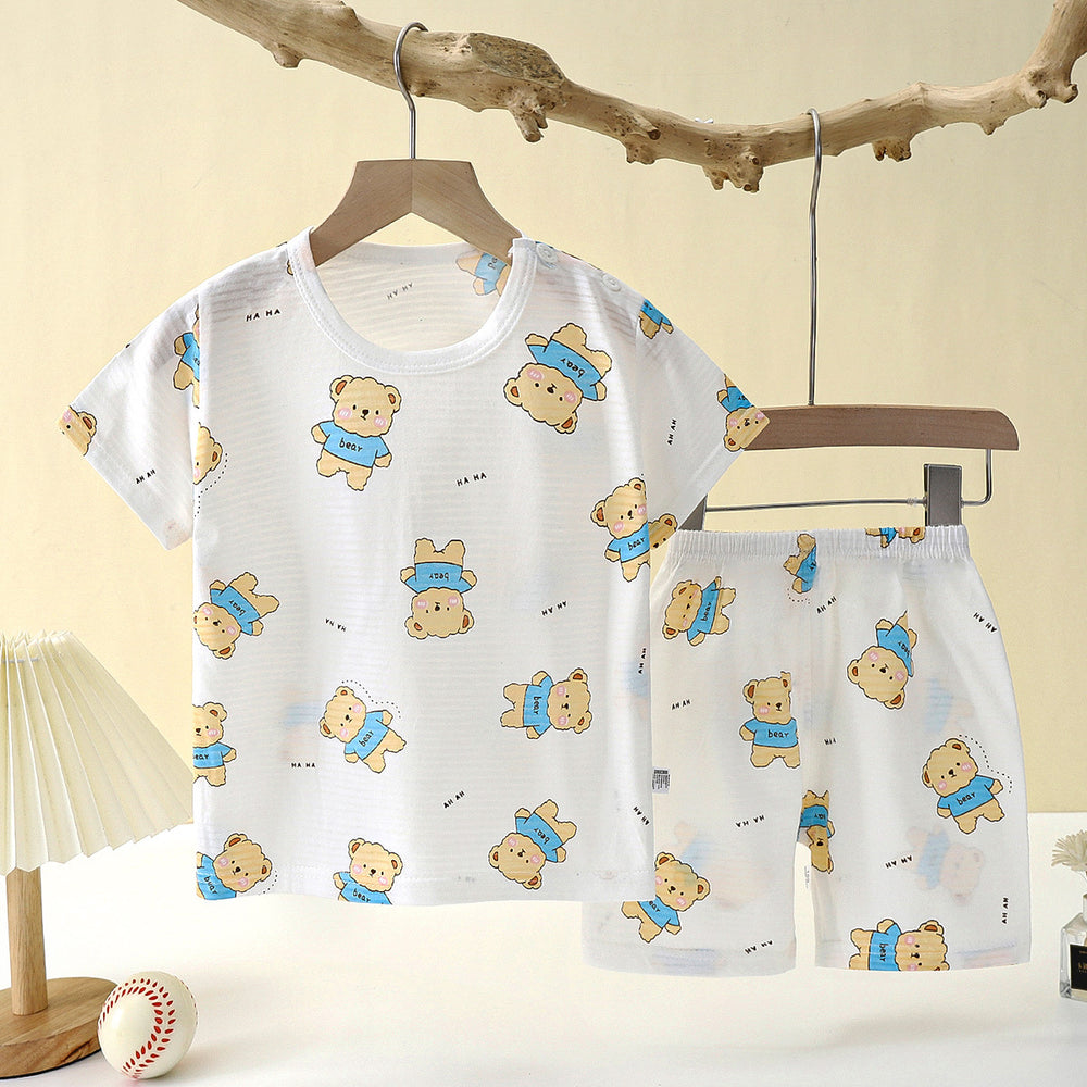New children's summer pajamas & loungewear set - pure cotton, lightweight, hollow-out design, perfect for air-conditioned rooms - girls' two-piece set