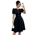code new arrival  women's casualcasual black puff sleeve a-line skirt
