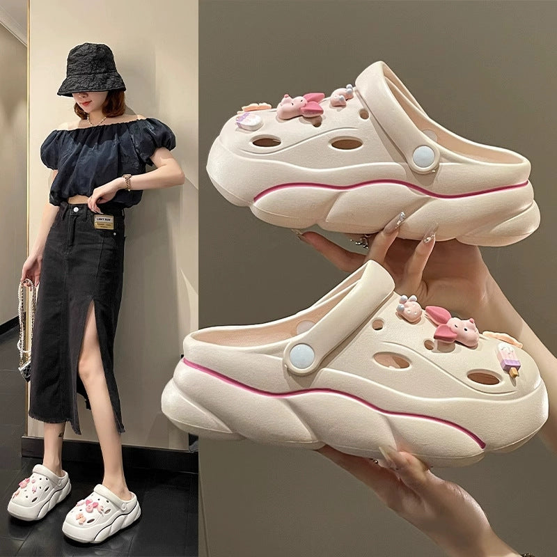 Women's anti-odor height increasing platform clogs - summer fashion outdoor wear, non-slip beach shoes with detachable diy accessories