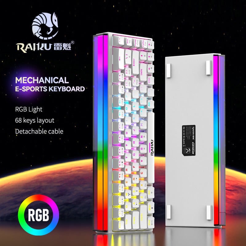 Raiku gk68 blue switch mechanical keyboard - gaming, hot-swappable, high-performance, light box, detachable cable