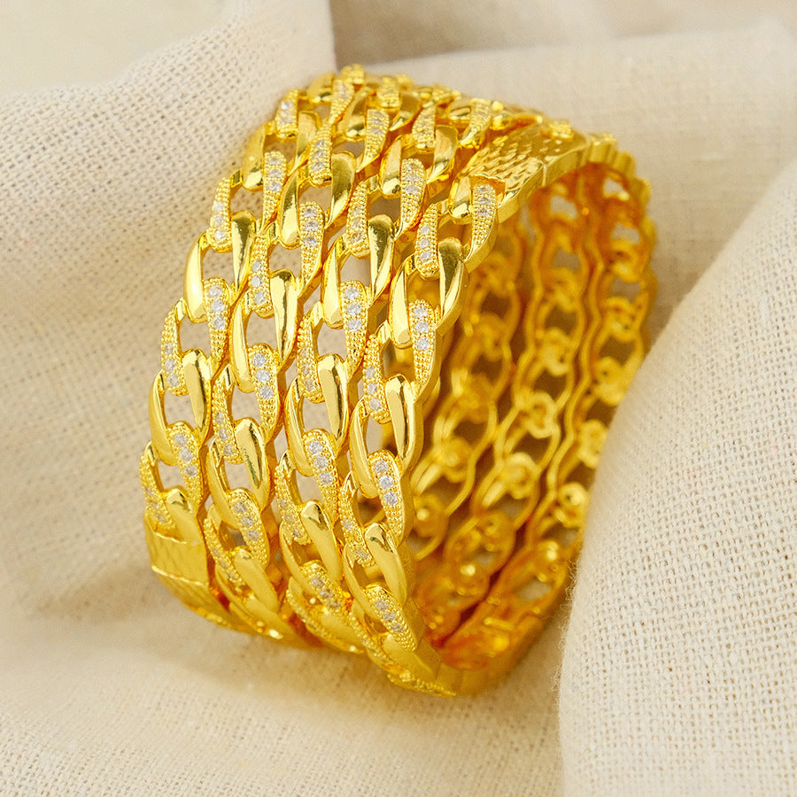 Middle eastern dubai cuban chain diamond-set gold-plated bangle for women, hollow multi-layer wedding jewelry, cross-border wholesale supply