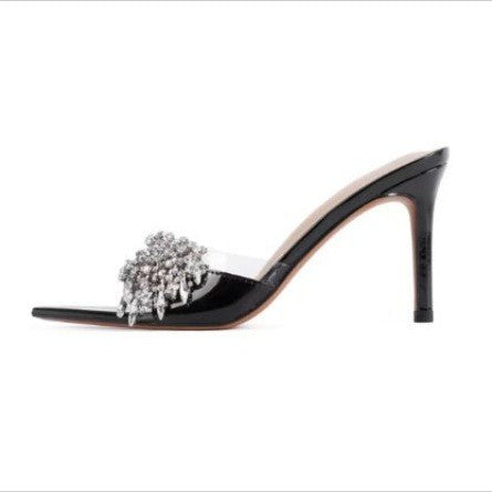 Wo huizhou city 2026 summer women's rhinestone high heel slippers pointed toe stiletto fashion european and american style light luxury