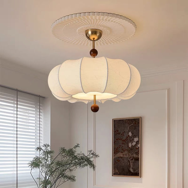 Japanese-style wabi-sabi wind bedroom chandelier medieval French retro restaurant Nanyang printed fabric pumpkin eye protection ceiling lamp