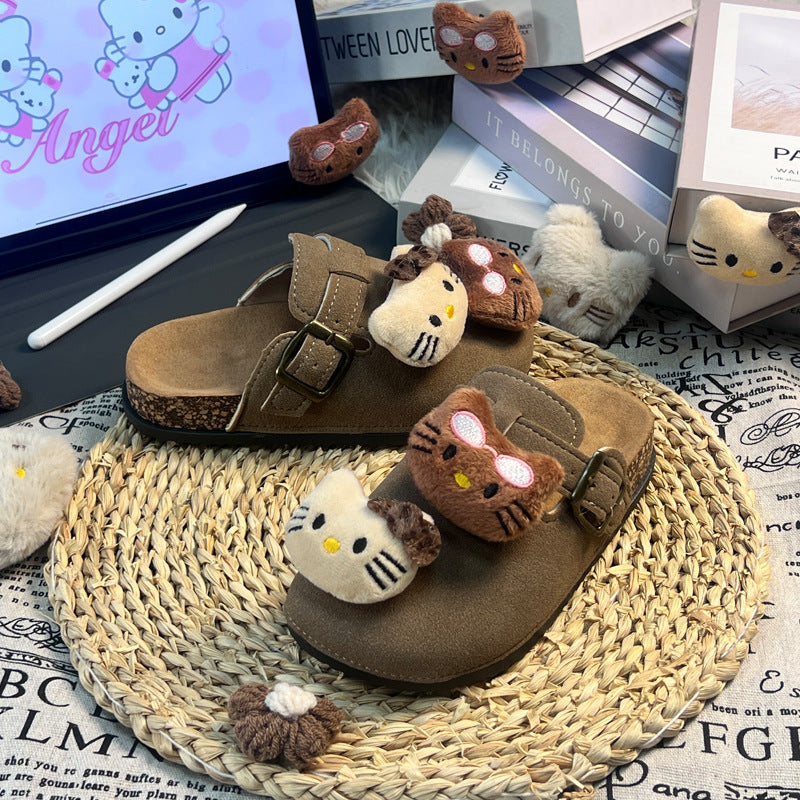 Kids female birkenstock outwear2025 spring autumcute cartoon youthfamily birkenstock shoes toe outwear half slippers
