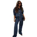 European and american cross-border  hot-selling women's clothing: unique street style fashion casual slim-fit shirt jacket denim set for women
