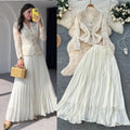 French chic lace v-neck cardigan & high-waisted pleated skirt set - autumn's elegant & sophisticated two-piece