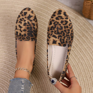 export plus size leopard print flat shoes women's spring autumn new casual soft sole low-cut round toe flats wholesale