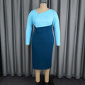 Autumn new arrival: color block v-neck long sleeve bodycon midi dress - slim fit, figure-hugging, perfect for work and commuting