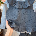 Girls' spring/autumn new korean style polka dot blue outfit - vest, three-piece set - casual, stylish, and fashionable for little girls