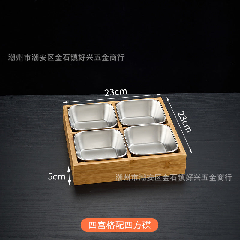 Creative nine-square grid tableware commercial hot pot restaurant barbecue restaurant beef vegetable platter bamboo tray divided grid dinner plate