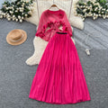 Sense of design stereo flower fungus edge patchworklong sleeves waist tops women's high waist pleated skirt miyake suit