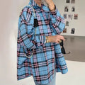 cross-border vintage style versatile turn-down collar loose fit shirt - spring/autumn plaid long sleeve pocket women's blouse