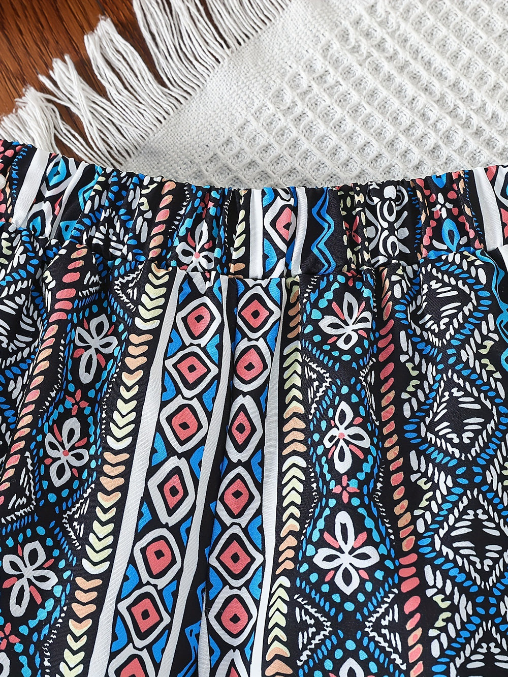european and american style cross-border children's wear: solid color camisole top & ethnic print long pants two-piece set - exclusively for export