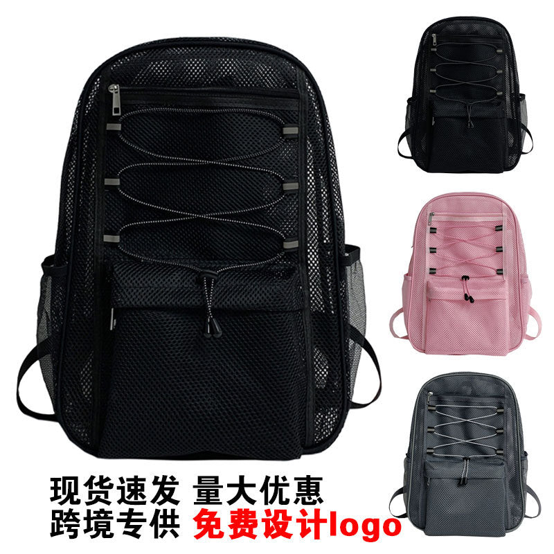 Cross-border new transparent mesh backpack, junior high school student schoolbag, high value casual backpack, same for men and women