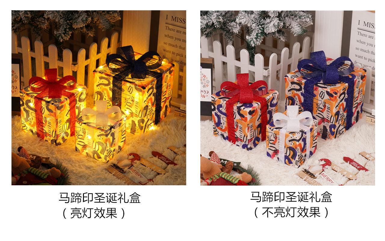 Christmas special birthday party warm atmosphere decorative gift box light, folding Christmas gift box three-piece bedside lamp