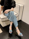 European and american new one-strap rhinestone rose flower high heel sandals, french sexy pointed toe stiletto heel women's shoes