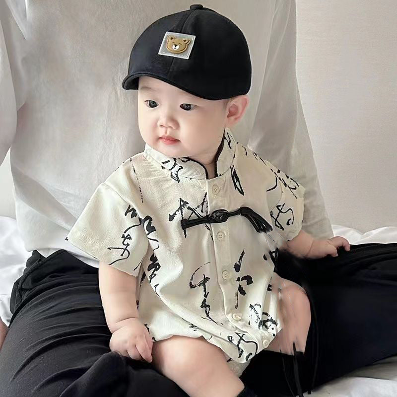 Baby summer clothes chinese style national trend one-piece super cute thin style baby boy summer handsome short sleeve outing clothes