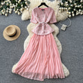 Xiaoxiangfengsequin short-sleeved sequinpleated dress women's summerclassy waist slimming lookpleated long skirtwork clothing