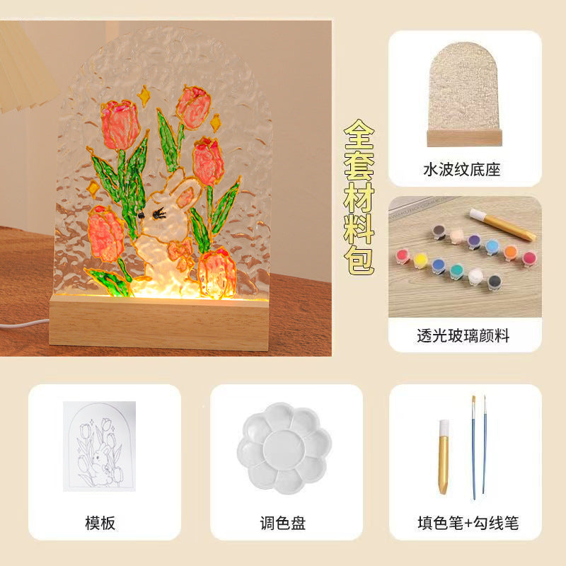 Tulip night light DIY material package, gift for girlfriend, hand-painted night light, water ripple acrylic light, ambient light.