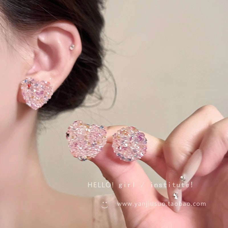 Korean style pink heart stud earrings - unique, stunning design, sweet, minimalist, versatile, and elegant earrings for women