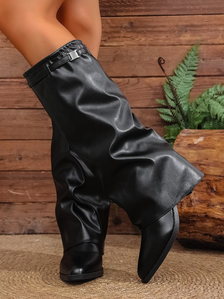 Large size pointed European and American high pants boots autumn and winter  folds thick heel sleeve high heel fashion boots women 43