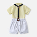 Summer boys' new export style striped bubble cotton short-sleeved shirt and overalls set, korean style children's formal wear