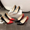 Plus size women's fashion high heels, stiletto heel 6-8cm, color block pointed toe work shoes, patent leather fashion pumps