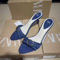 Za2024autumnew arrivalwhite bottom blue pointed toe fashion women's shoes one-shaped buckle daily easiest for match sandals women