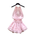 Pure desire halter beaded suspender dress goddess elegant waist ruffles chiffon skirt fairy vacation skirt