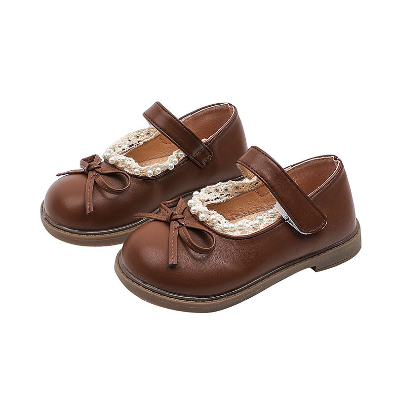 Vancahao girls' bow princess shoes -  spring/autumn new collection - kids' chanel-inspired mary janes leather shoes