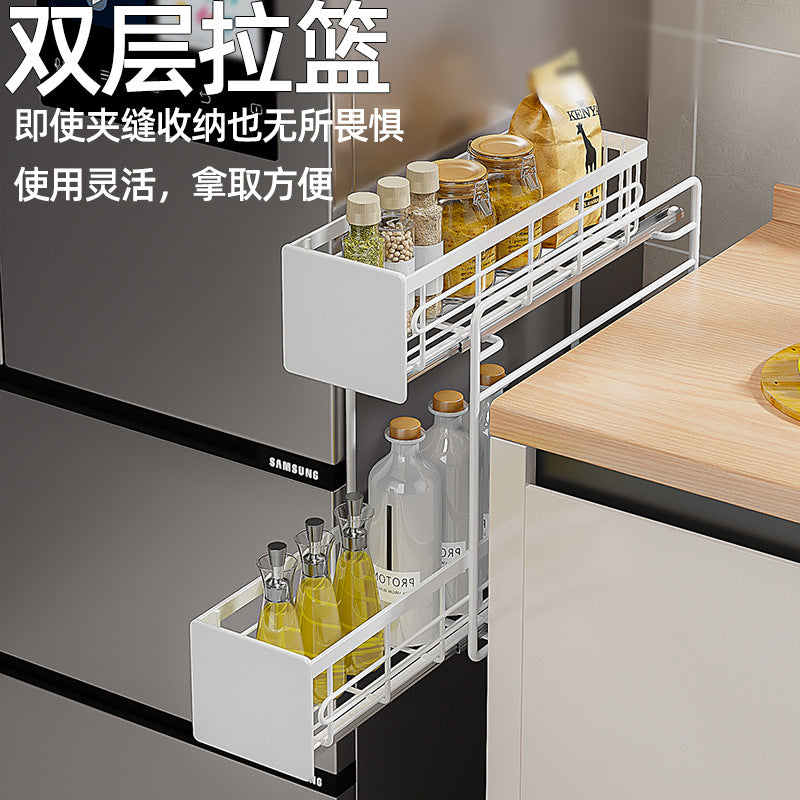 Wrought iron magnetic refrigerator rack Multifunctional washing machine storage rack Refrigerator side hanger Free installation pull-out rack