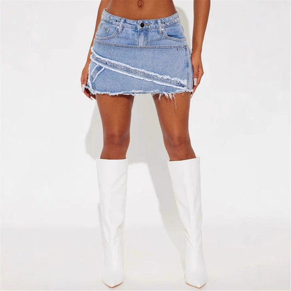 High waist denim skirt women's 2025 spring and summer new European and American A-word short skirt trouser skirt design sense hip skirt ins