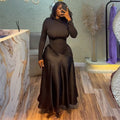 European and american cross-border women's fashion:  summer new arrival - high-end black, designer long-sleeve, slim-fit midi dress