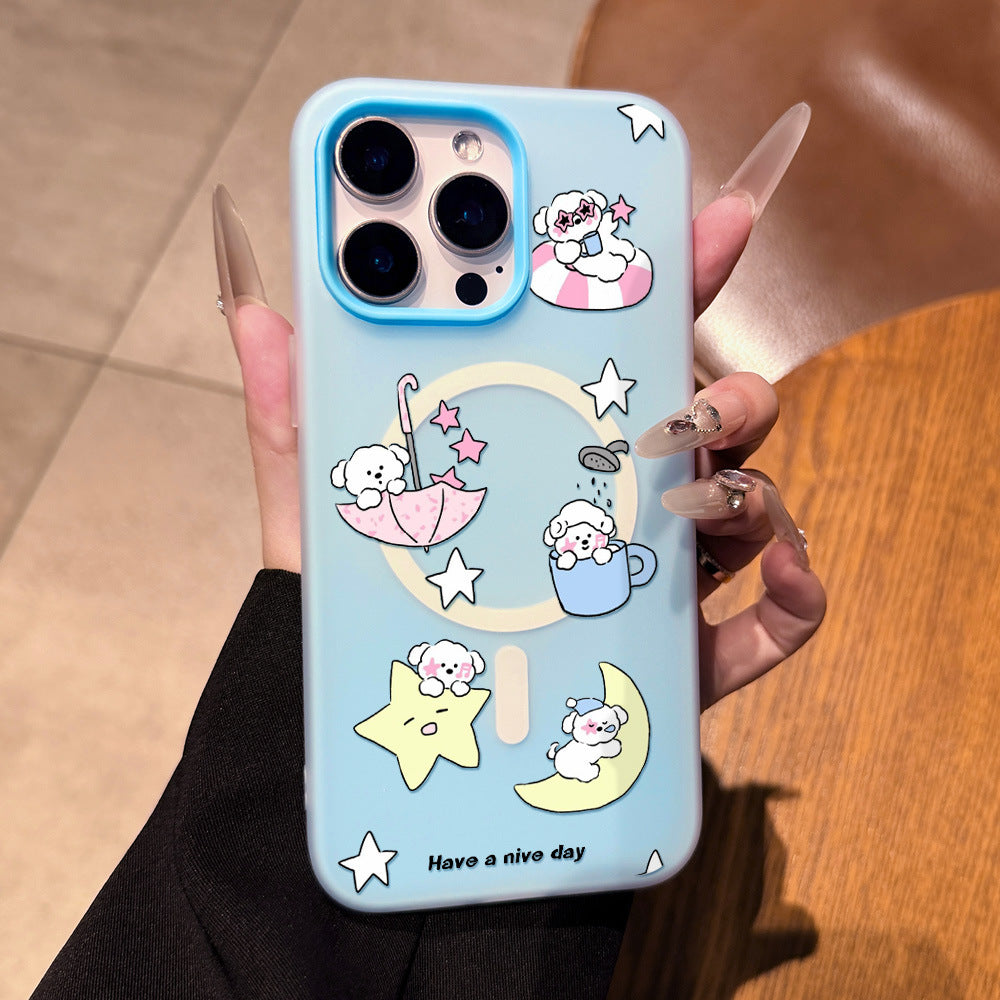 Suitable for iphone17ins mobile phone case light blue cartoon puppy star umbrella apple 16/14 cute protective cover