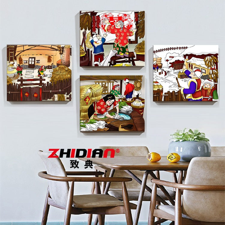 Northeast eight monsters decorative painting ethnic customs wall decoration mural agritainment hotel box background wall hanging painting