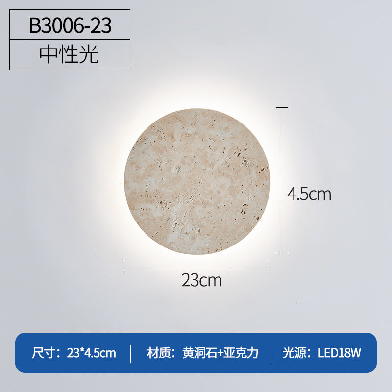 Yellow travertine bedroom bedside wall lamp round sheet designer staircase Japanese wabi-sabi wind living room atmosphere wall lamp