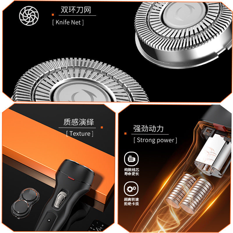 Men's electric shaver with dual blades, floating head, washable design, type-c fast charging, ready to ship