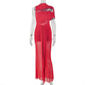 European and american style export design solid color women's elastic asymmetrical trendy bodycon dress with tie-up round neck and cutout long dress
