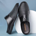 New breathable men's casual soft leather shoes - summer hollow-out slip-on loafers, backless mules for men