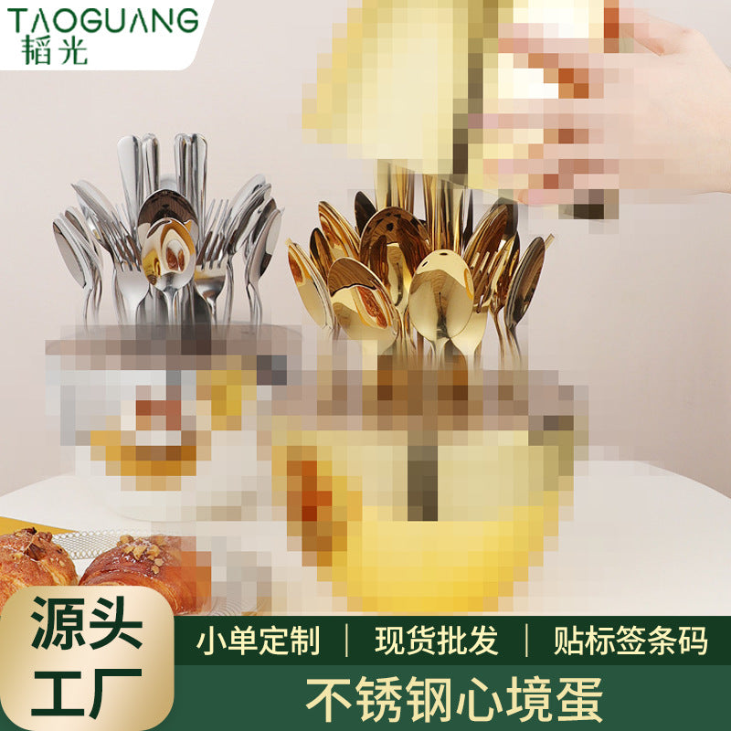 supply 1010 stainless steel tableware western cutlery, fork and spoon set 24-piece set silver egg golden egg mood egg gift