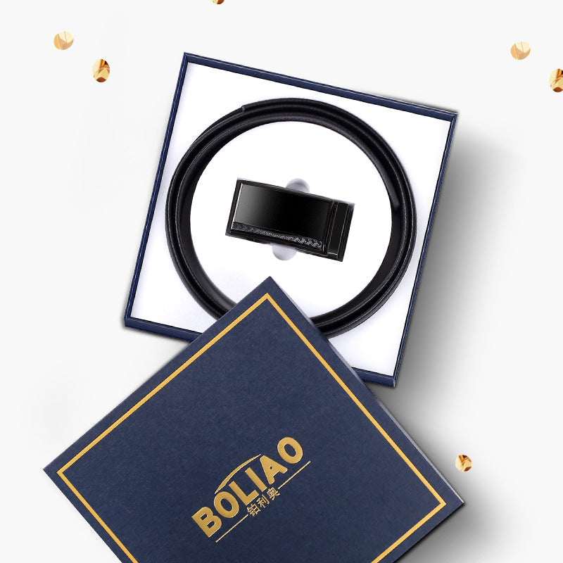 New leather men's belt gift box automatic buckle belt first layer cowhide belt boys business belt wholesale