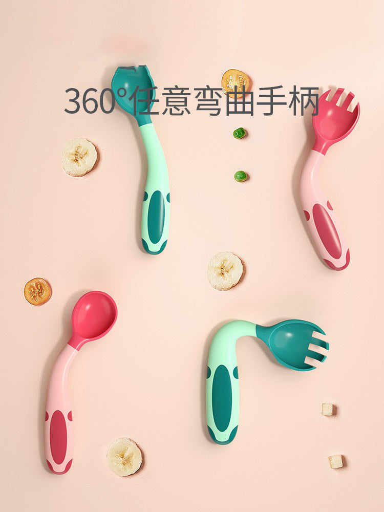 Bao hui baby training spoon and fork set - angled spoon and fork set for weaning and feeding - customizable oem