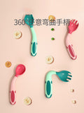 Bao hui baby training spoon and fork set - angled spoon and fork set for weaning and feeding - customizable oem