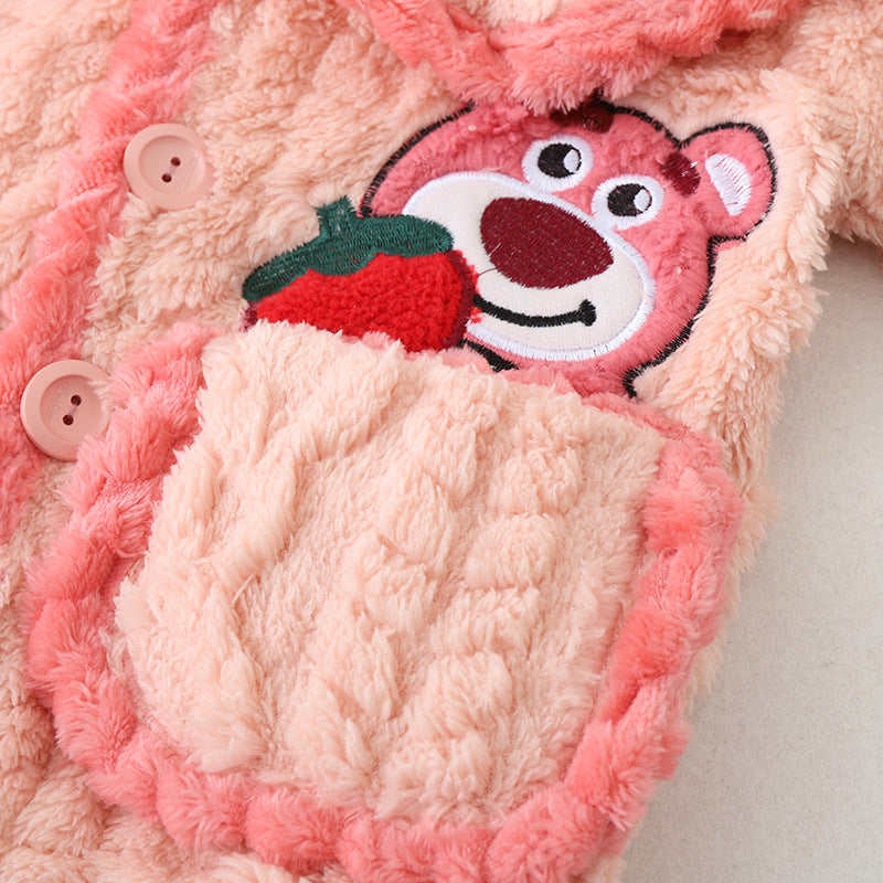 Girls' flannel pajamas - autumn/winter  collection: coral fleece winter warm kids' loungewear (fleece-lined)